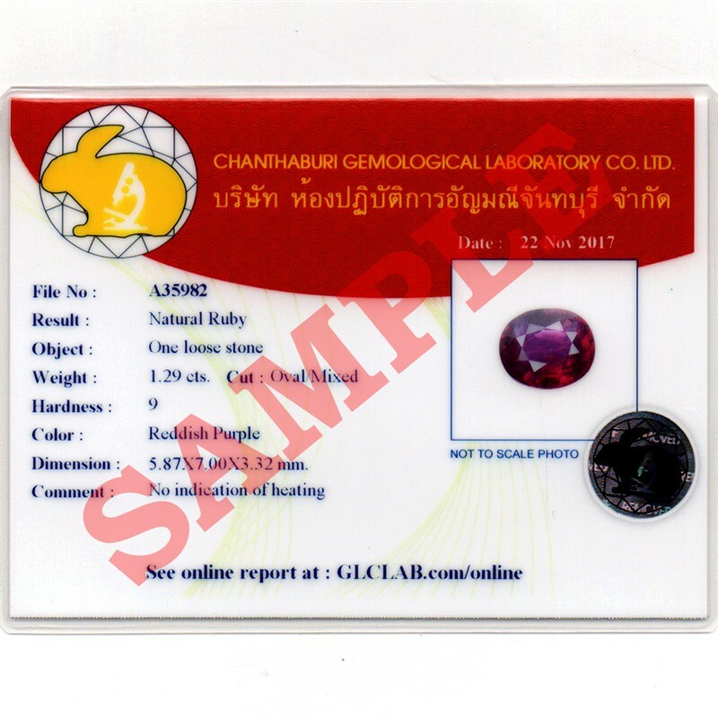 GLC Chanthaburi Gemological Laboratory Brief Report With Photo x1 (Service)