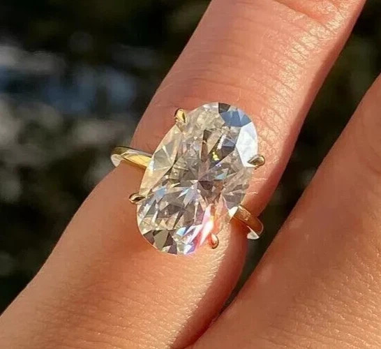 4.80 Ct White Moissanite Oval Cut Hidden Halo Engagement Ring 14K Yellow Gold FN