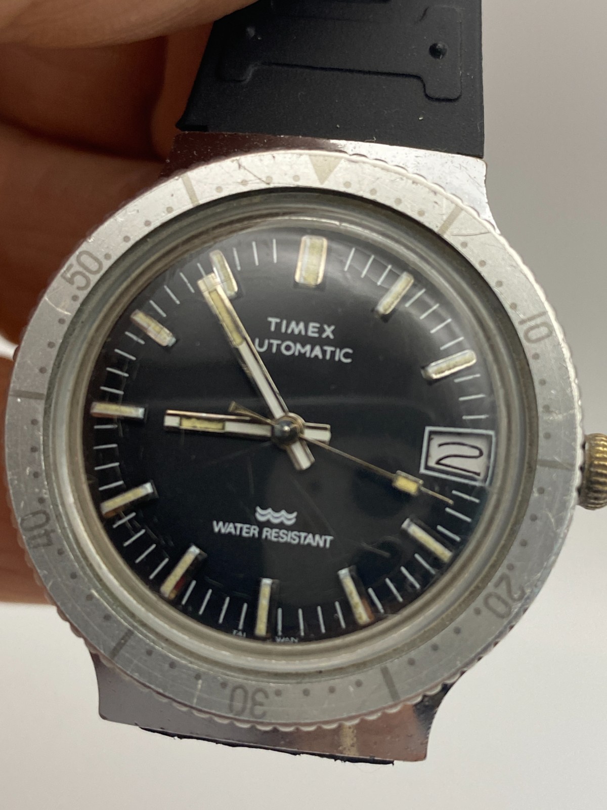 Vintage Timex Viscount Automatic Dive Date Watch 38mm Running Accurate +-2 Min
