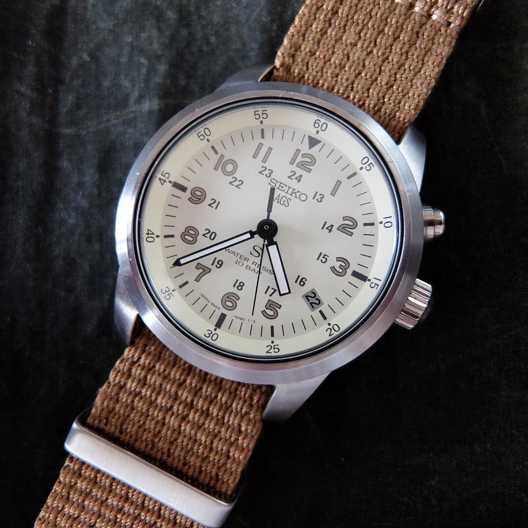 SEIKO SUS AGS Military Dial 5M22 6C20 Excellent Condition
