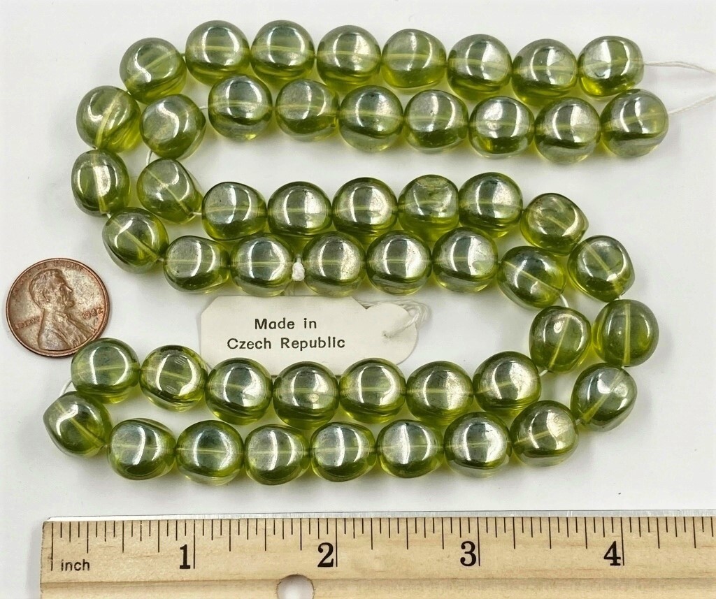 50 Vintage Jablonex Czech Glass Celadon Green Shimmer 12mm. Fluted Beads N803T