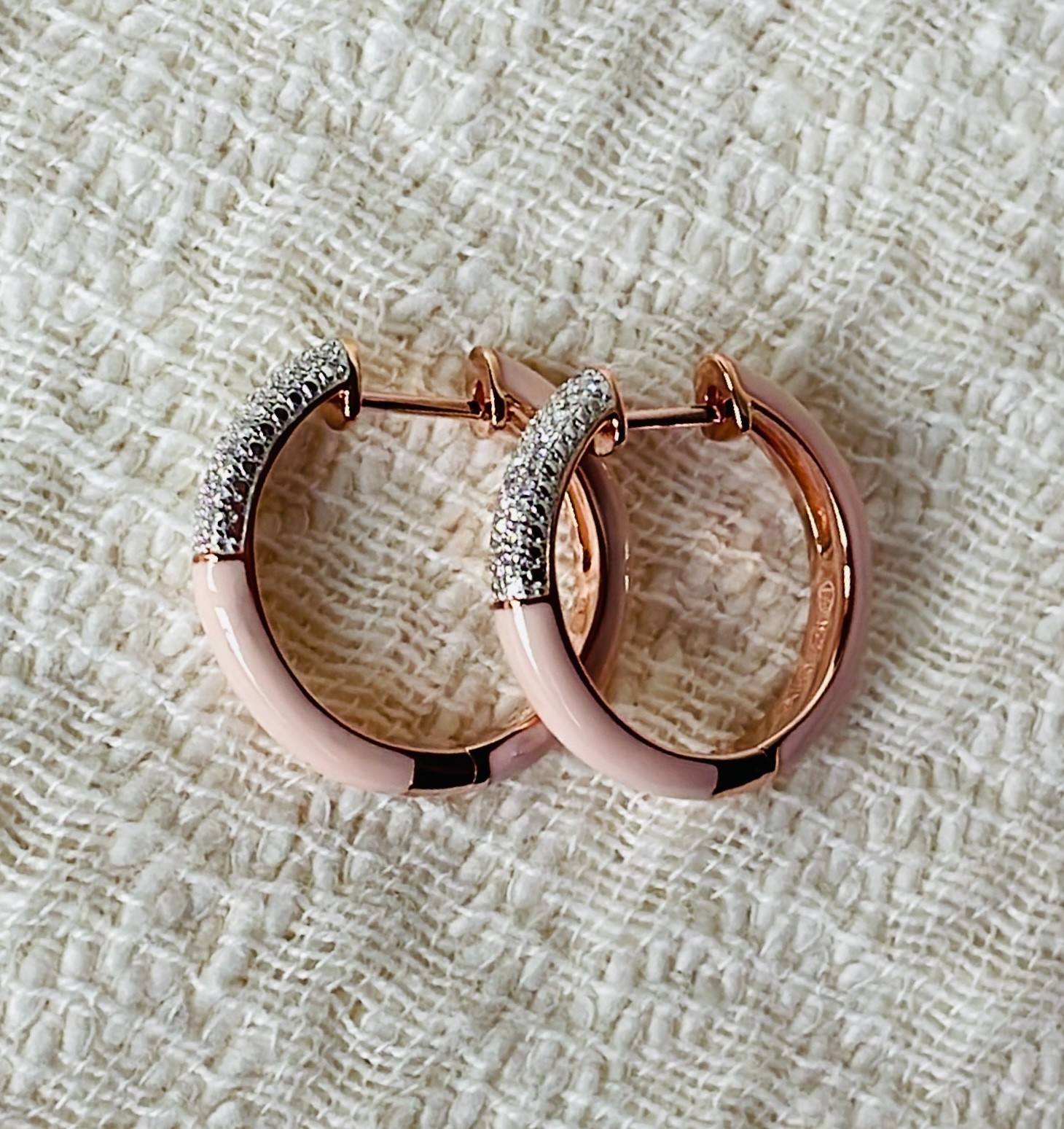 Affinity Rose Gold Over Sterling Silver Pink Enamel Diamond Hoop Earrings NEW!