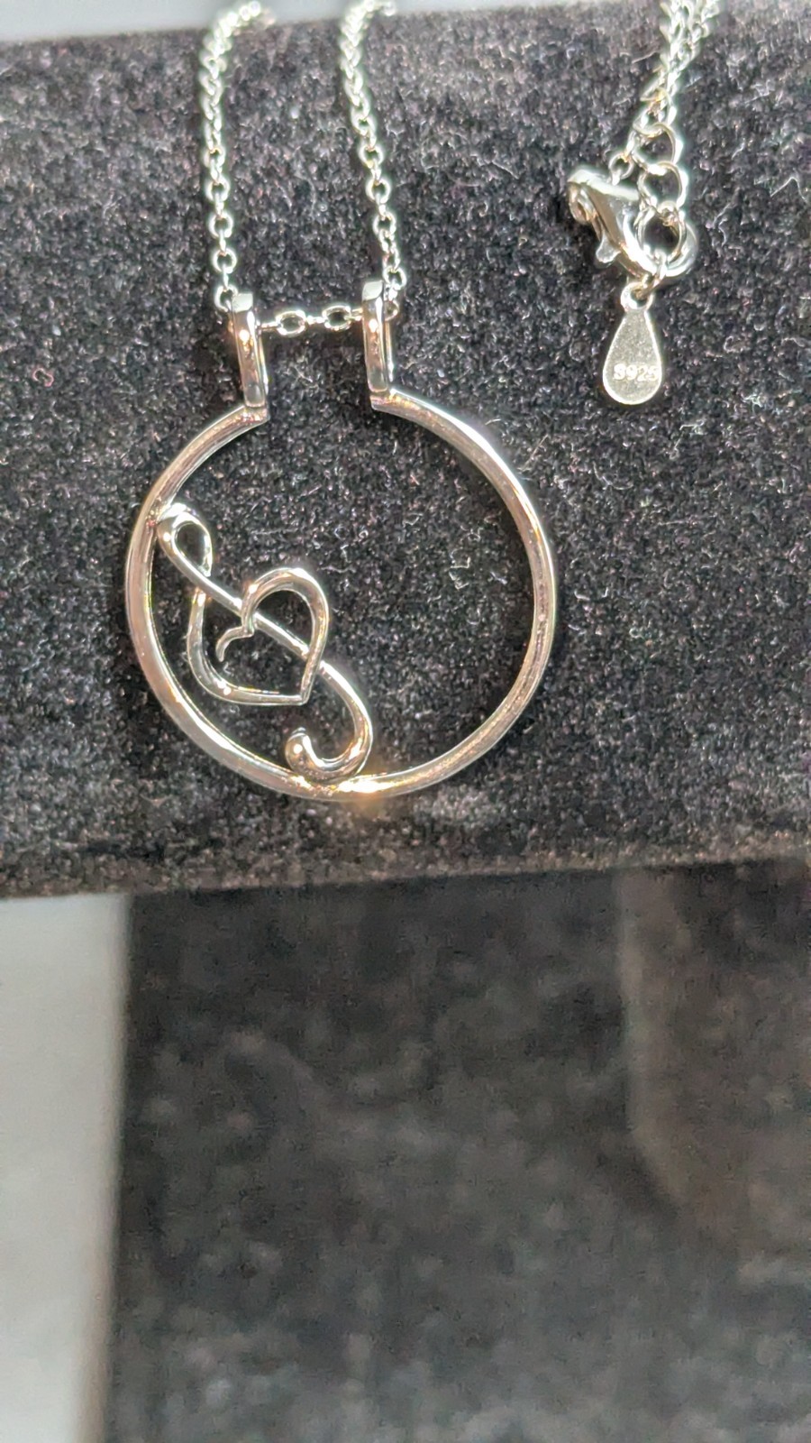 925 Sterling Silver Music Heart Treble Clef Pendant Necklace 18″