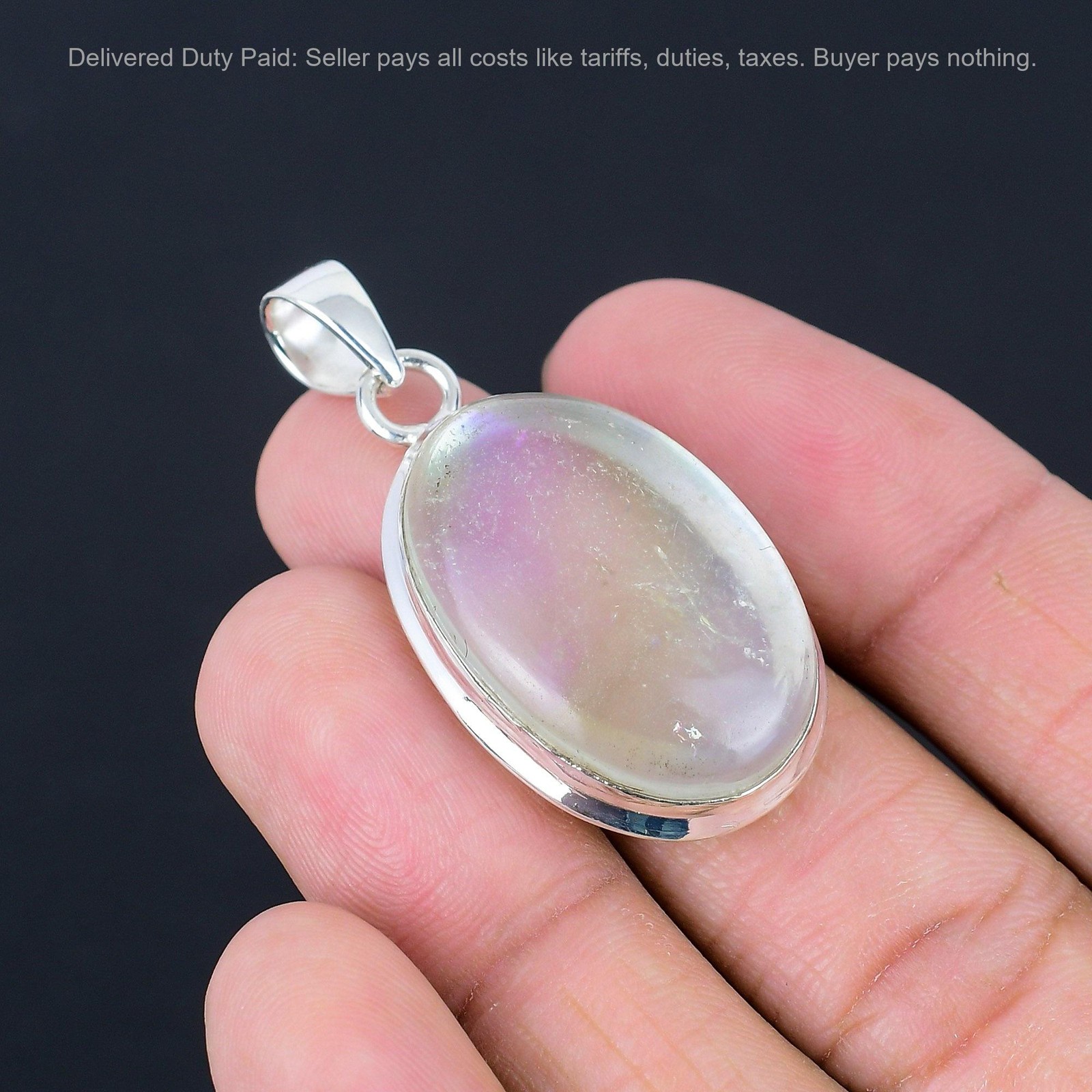 925 Silver Oval Natural Rainbow Mystic Opal Engagement Wedding Pendant Jewelry