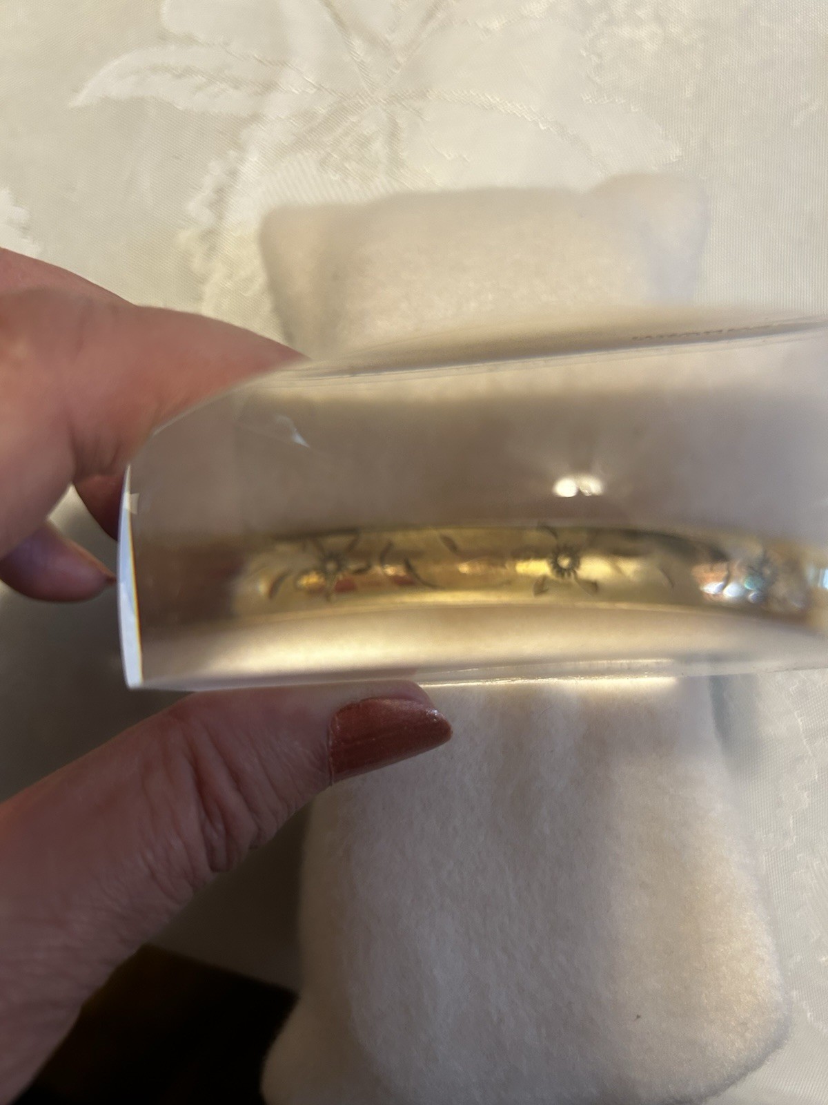 $360 Marathon 12K GF Hinged BANGLE BRACELET Engraved Flowers 12.6 Grams 8mm 7″