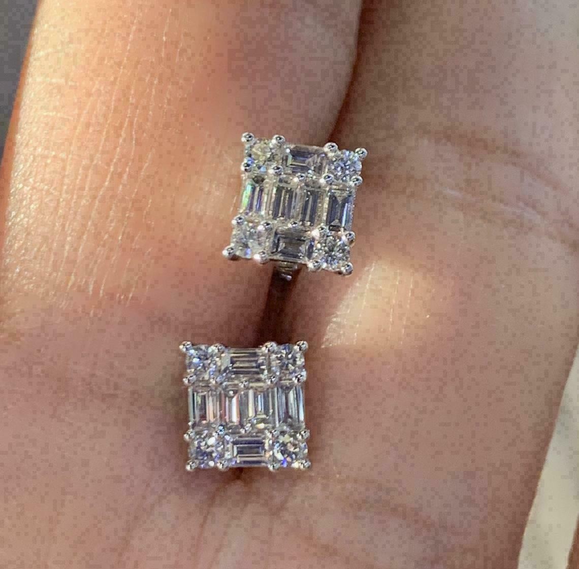 1.50Ct Baguette Cut Lab Created VVS1 Diamond Stud Earrings 14K White Gold Plated