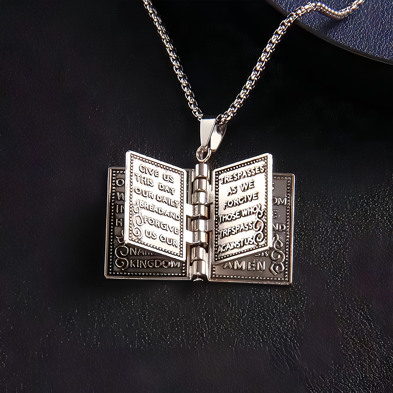 Silver Tone Hinged Bible Book Cross Pendant Necklace Religious Jewelry Unisex US