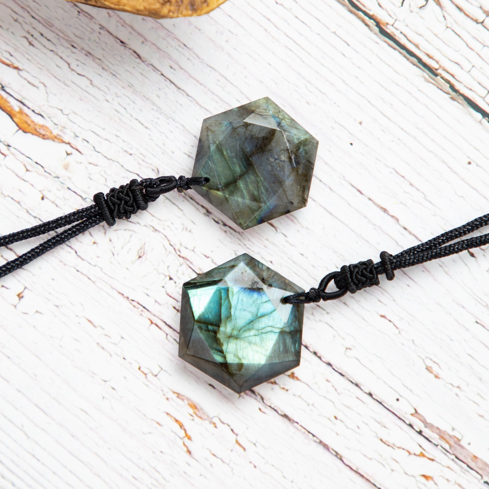 Natural Labradorite Hexagon Pendant Crystal Healing Amulet Women Men Necklace