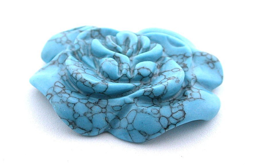 Synthetic Turquoise Rose Flower 1 7/10 Inches Carving Carved Gemstone EC10/12524
