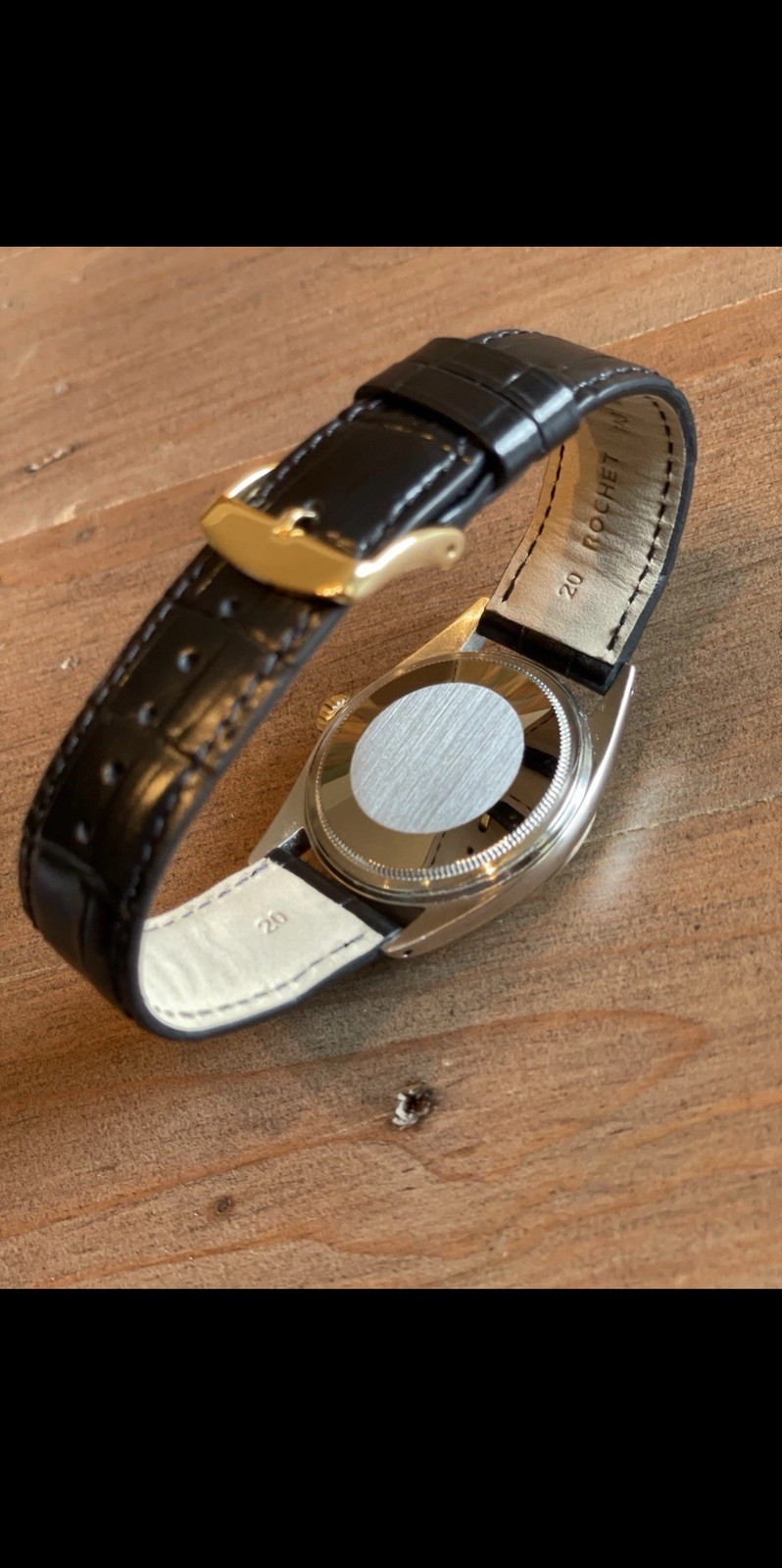 Rolex Date 1601 Mens Stainless Steel 18K Gold Watch Leather Band Champagne Dial