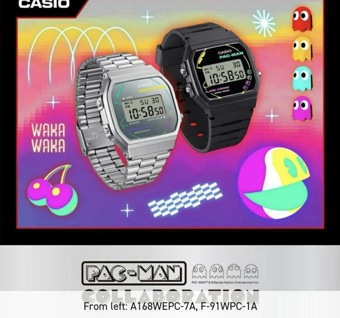 Casio CLASSIC A168WEPC-7AJR For Men LIMITED PAC-MAN Collaboration silver
