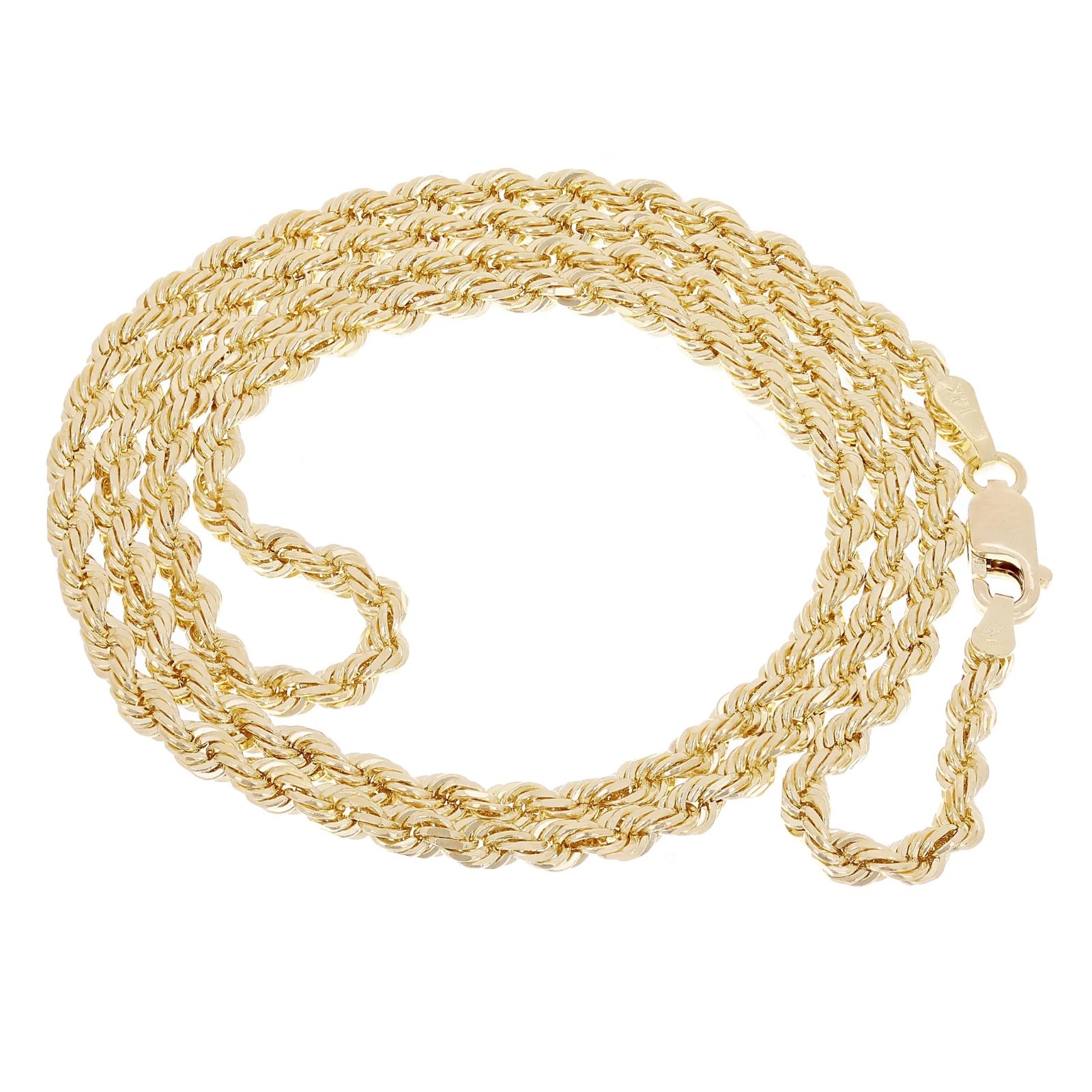 14K Yellow Gold Diamond Cut Rope Chain 3mm, 16″-30″.