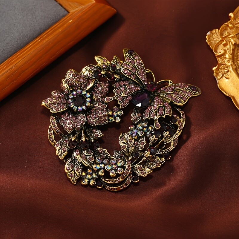1pc Vintage Elegant Butterfly Wreath Brooch Pin Novelty Fashion Accessory