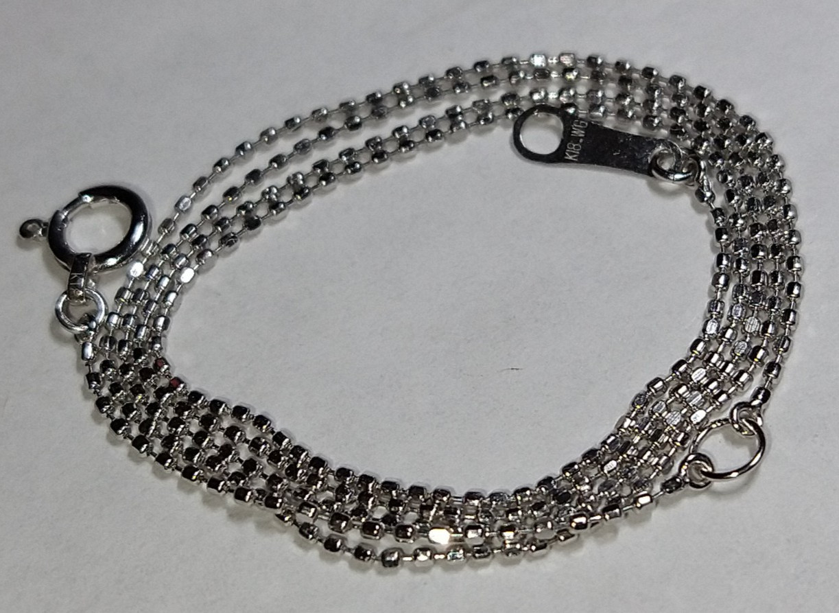 Solid 18k white gold 0.8mm ball bead chain necklace 1.15 grams 15.5″