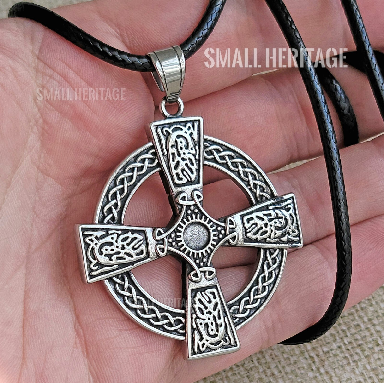 Large Celtic Cross Necklace Stainless Steel Irish Christian Pendant Chain Men