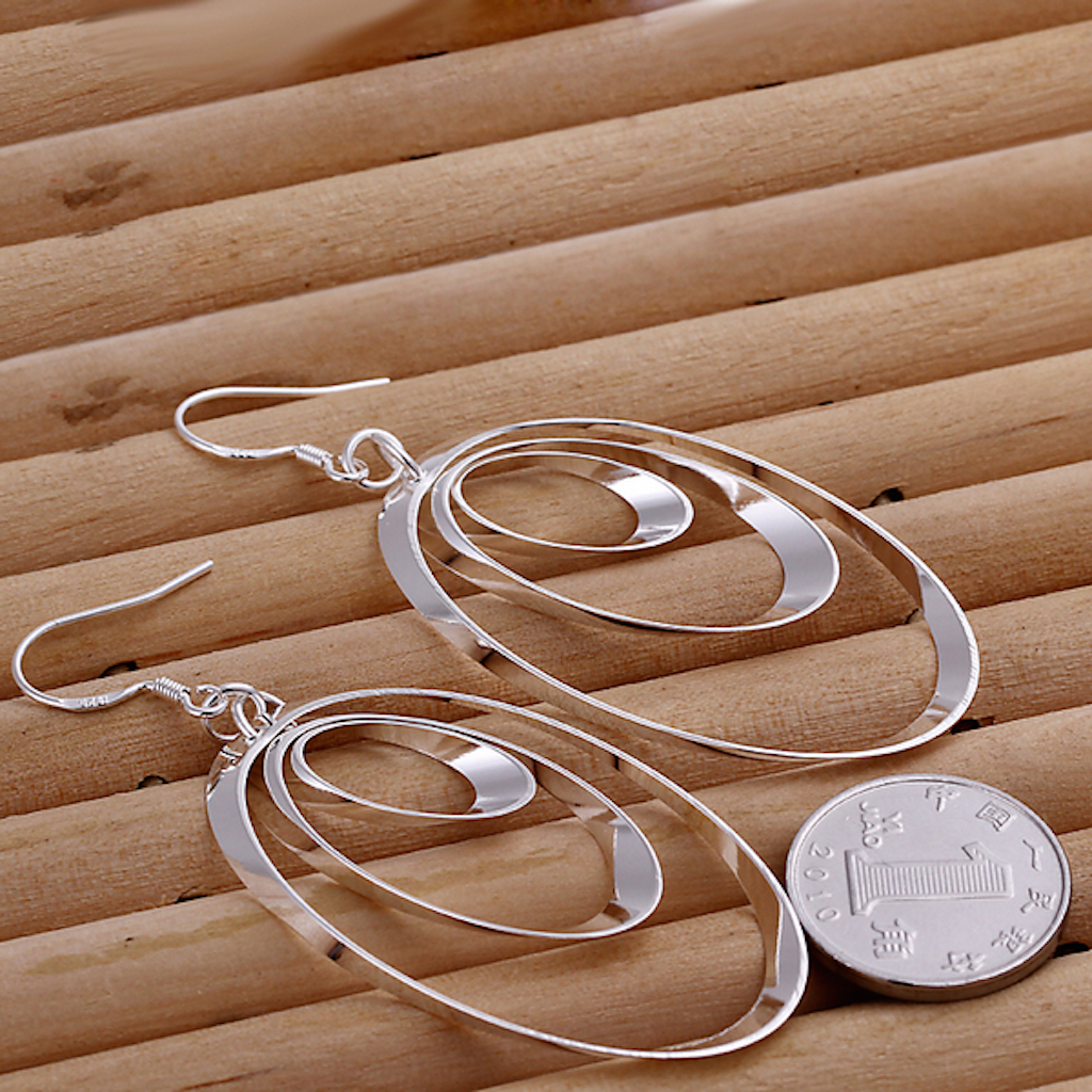 925 Sterling Silver Chandelier Circles Hoop Pierced Earrings L153