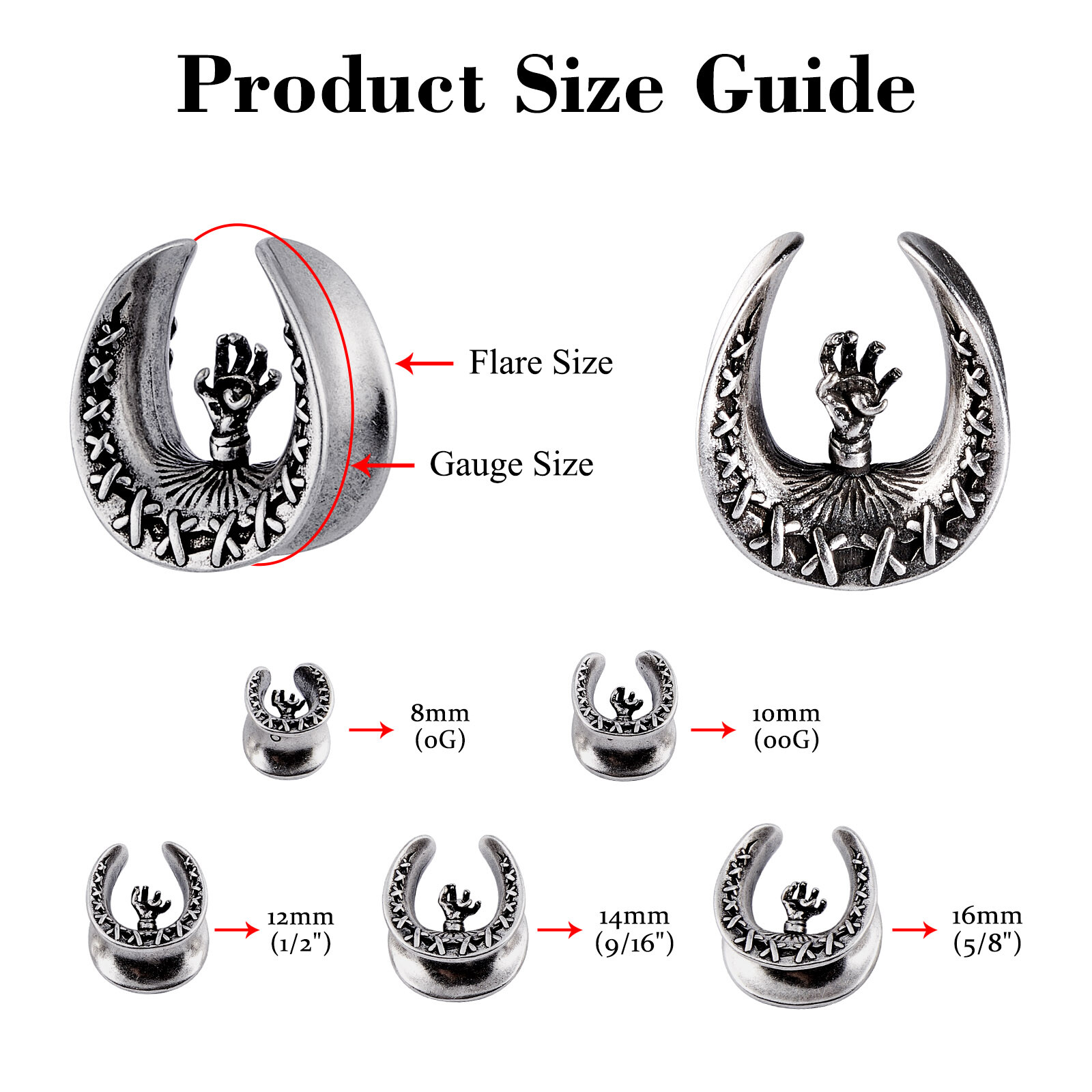 2pcs Hollow Stainless Steel Ear Plugs Tunnels Saddle Ear Gauges Spreader Earring