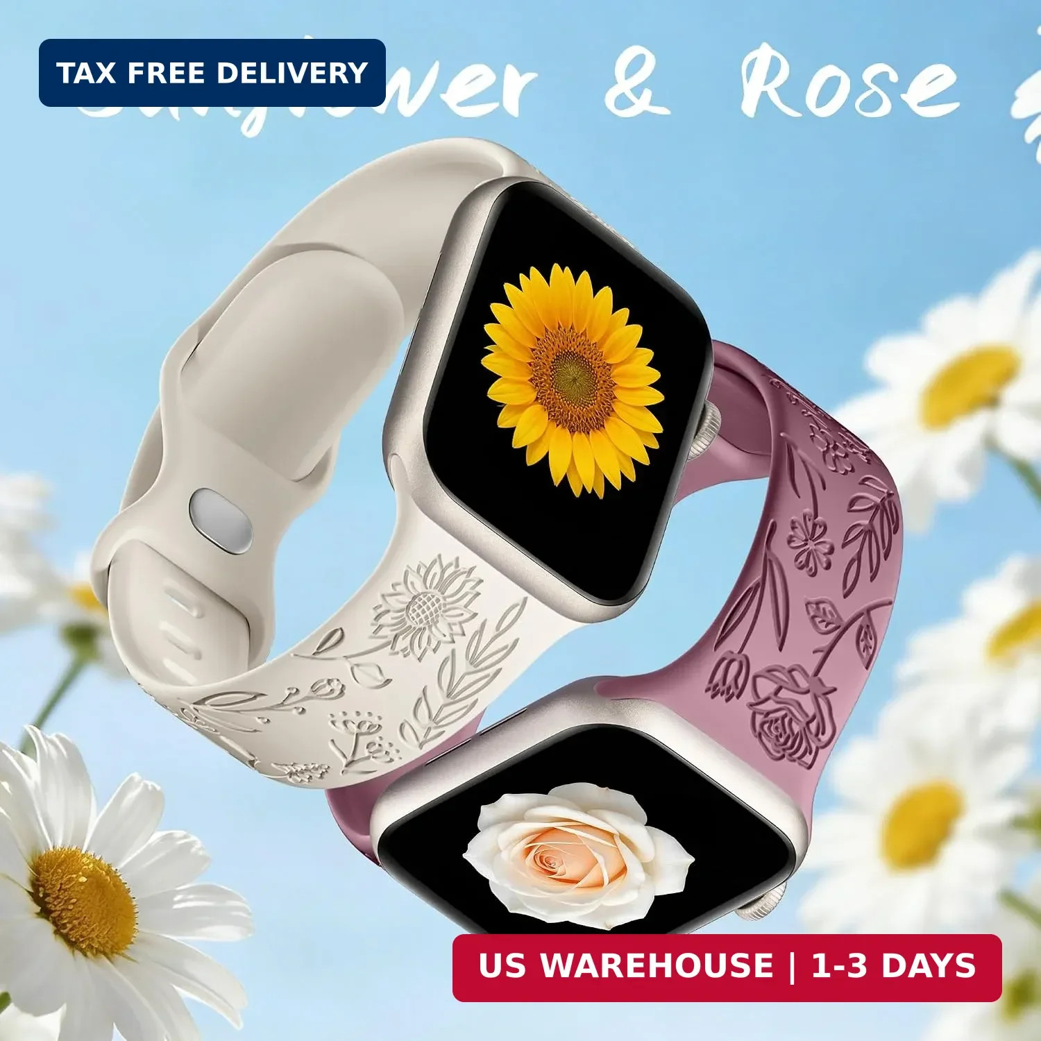 SNBLK 6 Pack Floral Engraved Bands Compatible with Apple Watch Bands 40mm 41mm 4