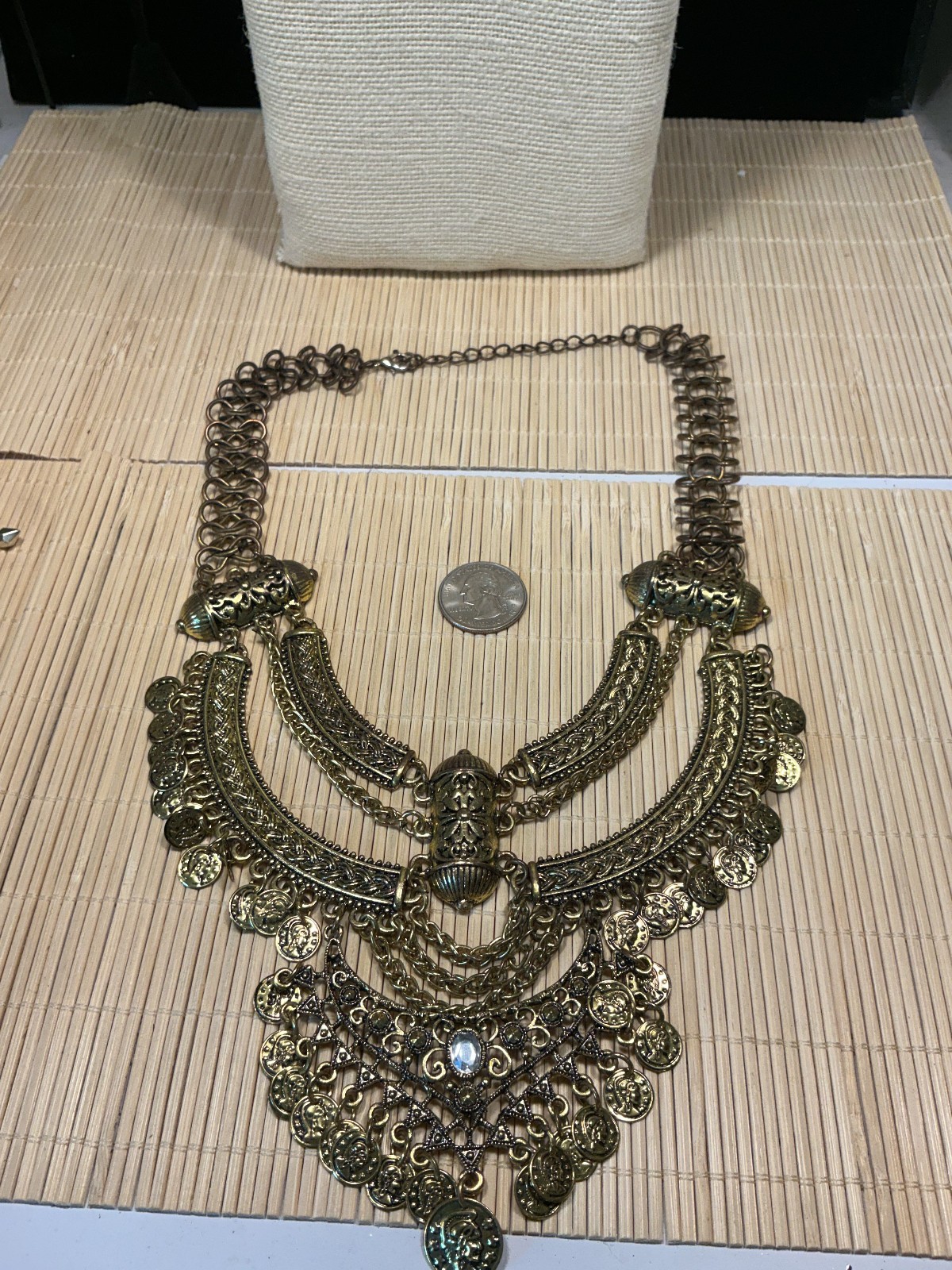 Ethnic Necklace Brass Embossed Faux Tiny Coin Kuchi Belly Dancer Choker Lot 104A
