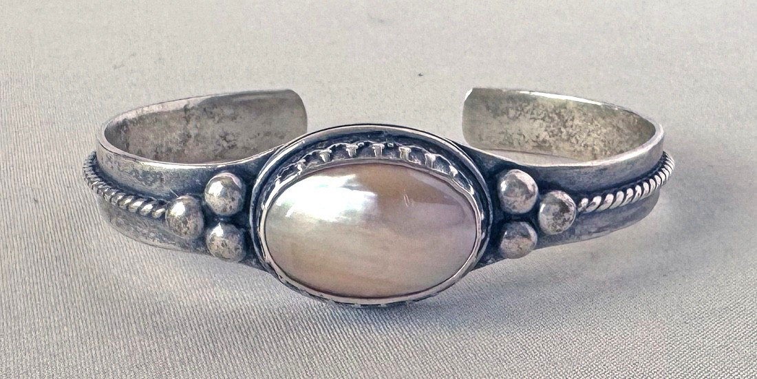 Carolyn Pollack Sterling Silver & MOP Southwestern Style Cuff Bracelet;A545