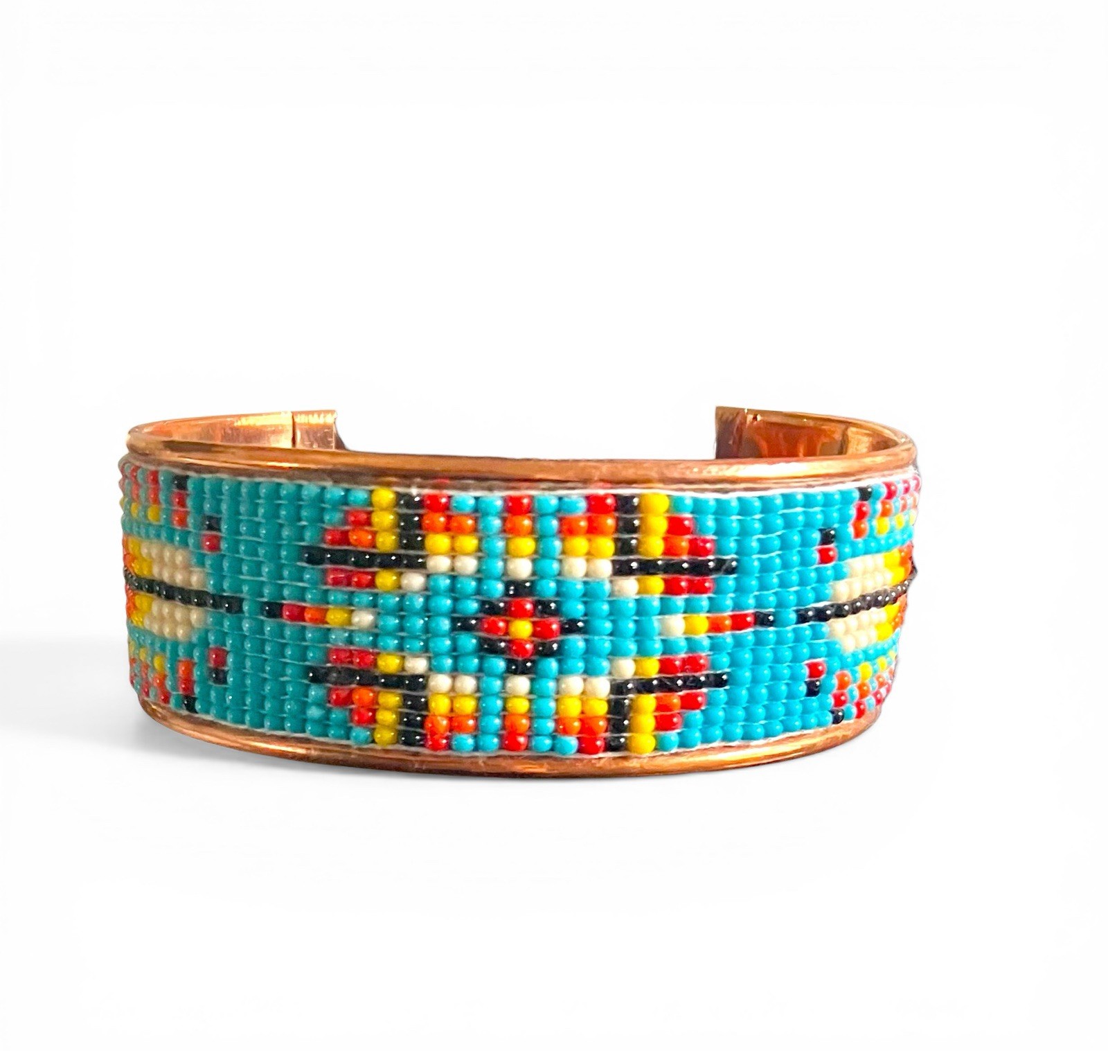 NEW Southwestern Boho Statement Turquoise Seed Beaded Copper Cuff Bracelet 7.5”