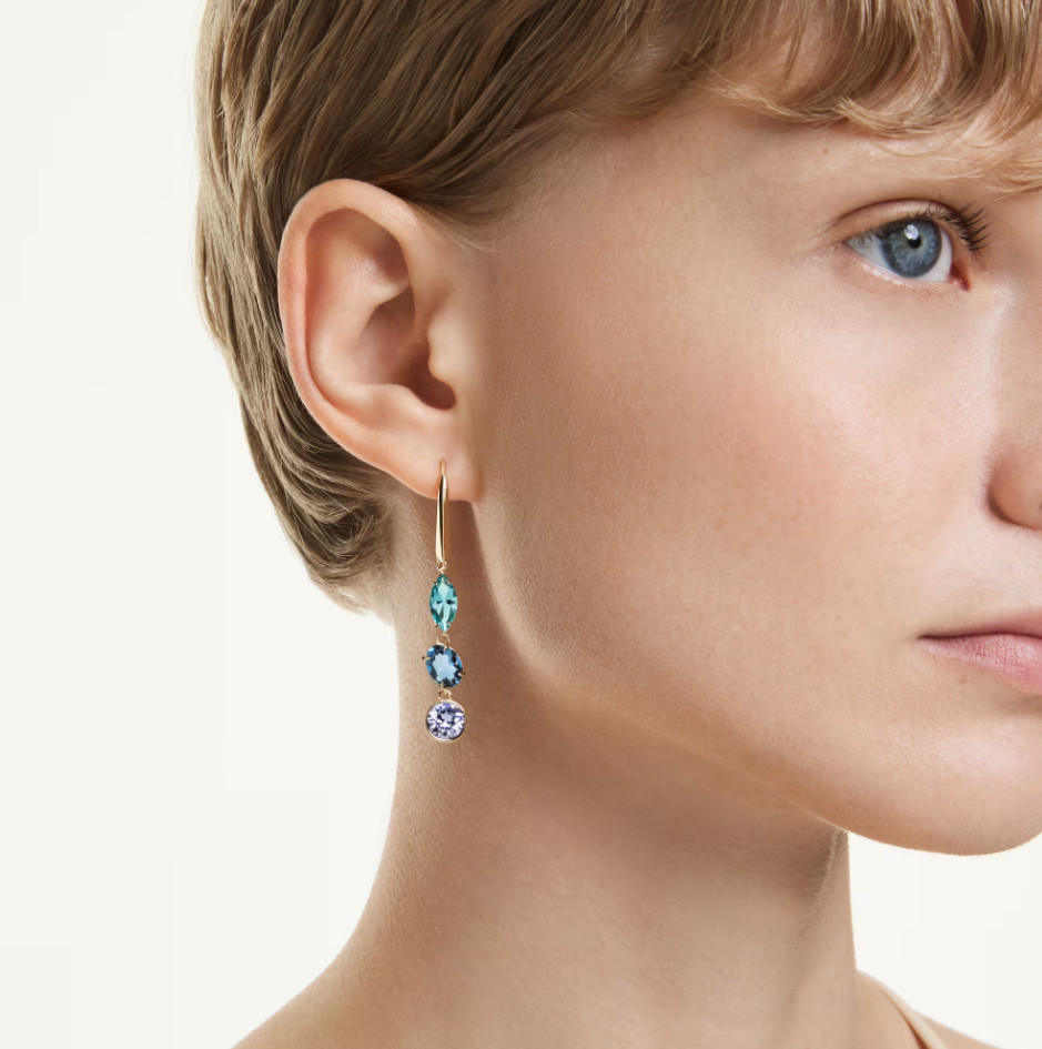 Swarovski Gema drop earrings Asymmetrical design, Mixed cuts, Multicolored