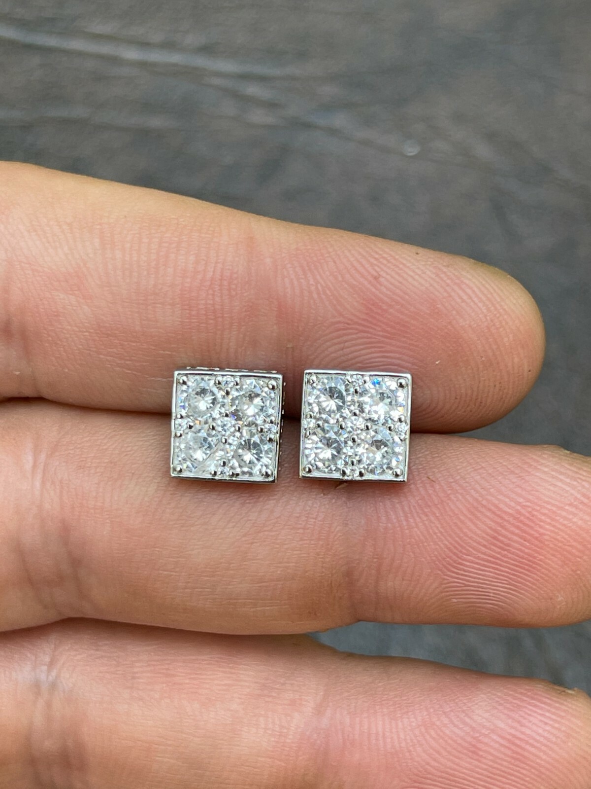 Real 925 Silver Iced Square Cube CZ Hip Hop Earrings Studs Large 9mm Men’s