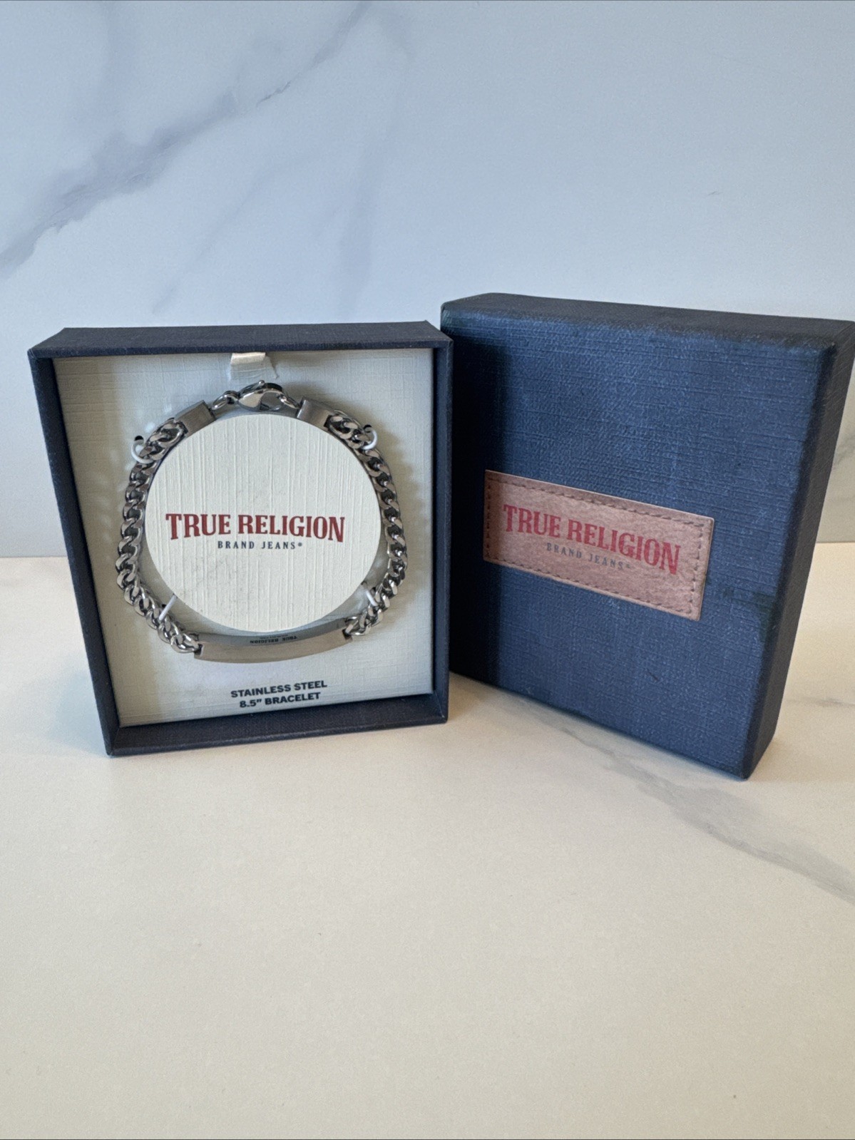 Stainless Steel 8.5” Silver Bracelet True Religion Brand Jeans Men’s New In Box