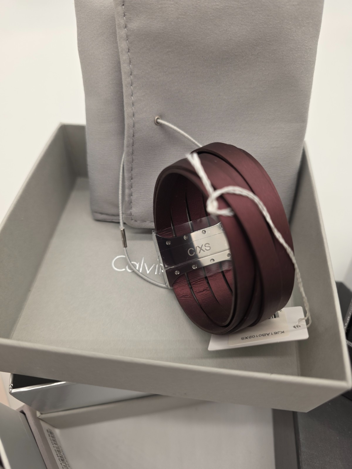 Calvin Klein Bracelet Bundle 4pc XS/S Silver & Burgundy Cuff NIB