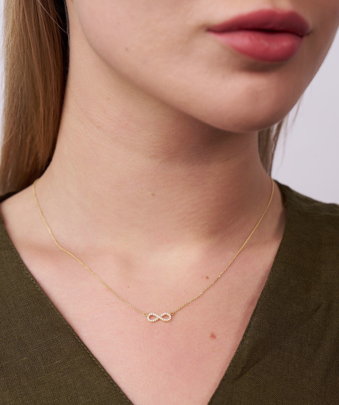 0.10 CT Round Lab Grown Diamond 14K Gold Dainty Infinity Symbol Pendant Necklace