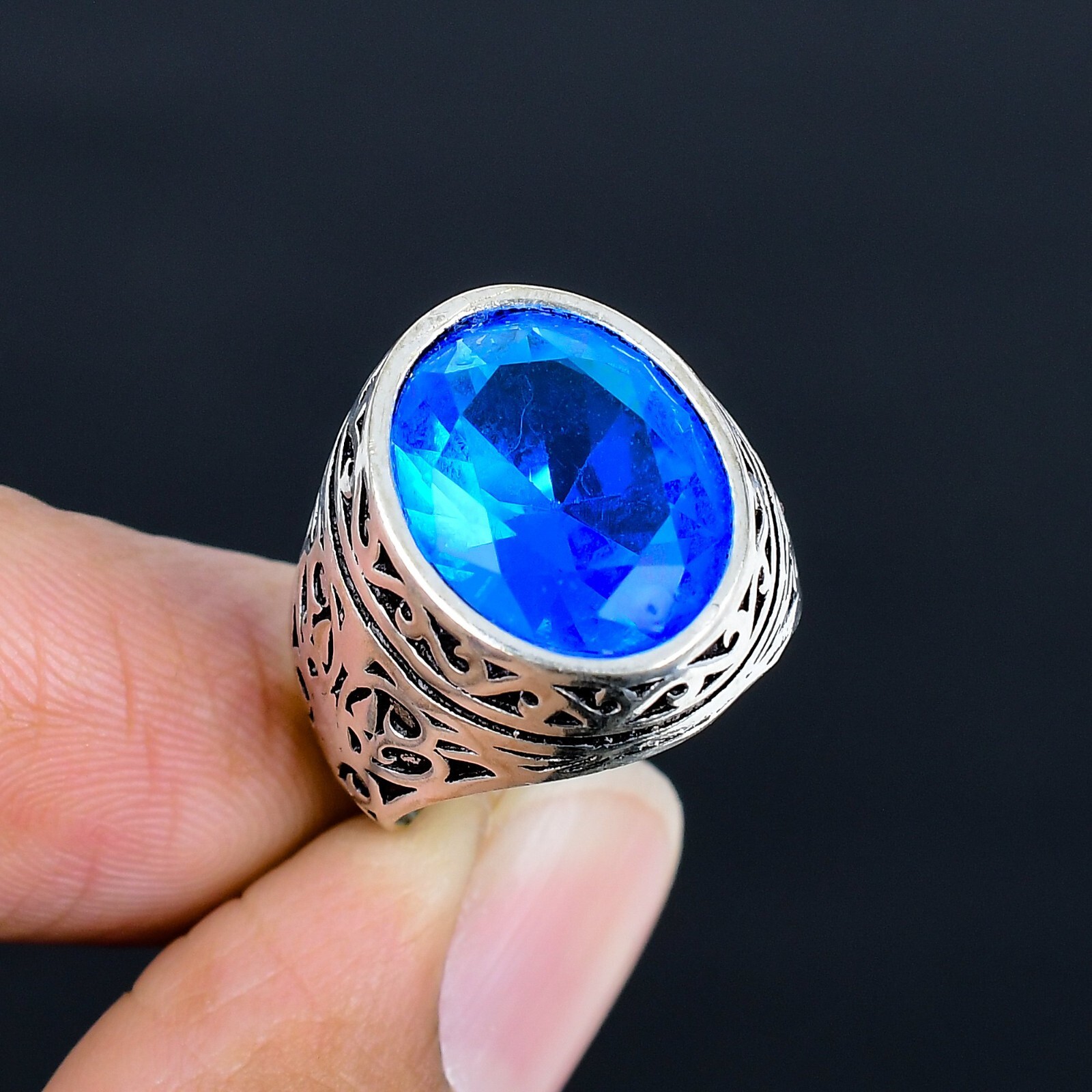 Blue Topaz Gemstone Ottoman Arabic Style Ring All Size Available LG-1128