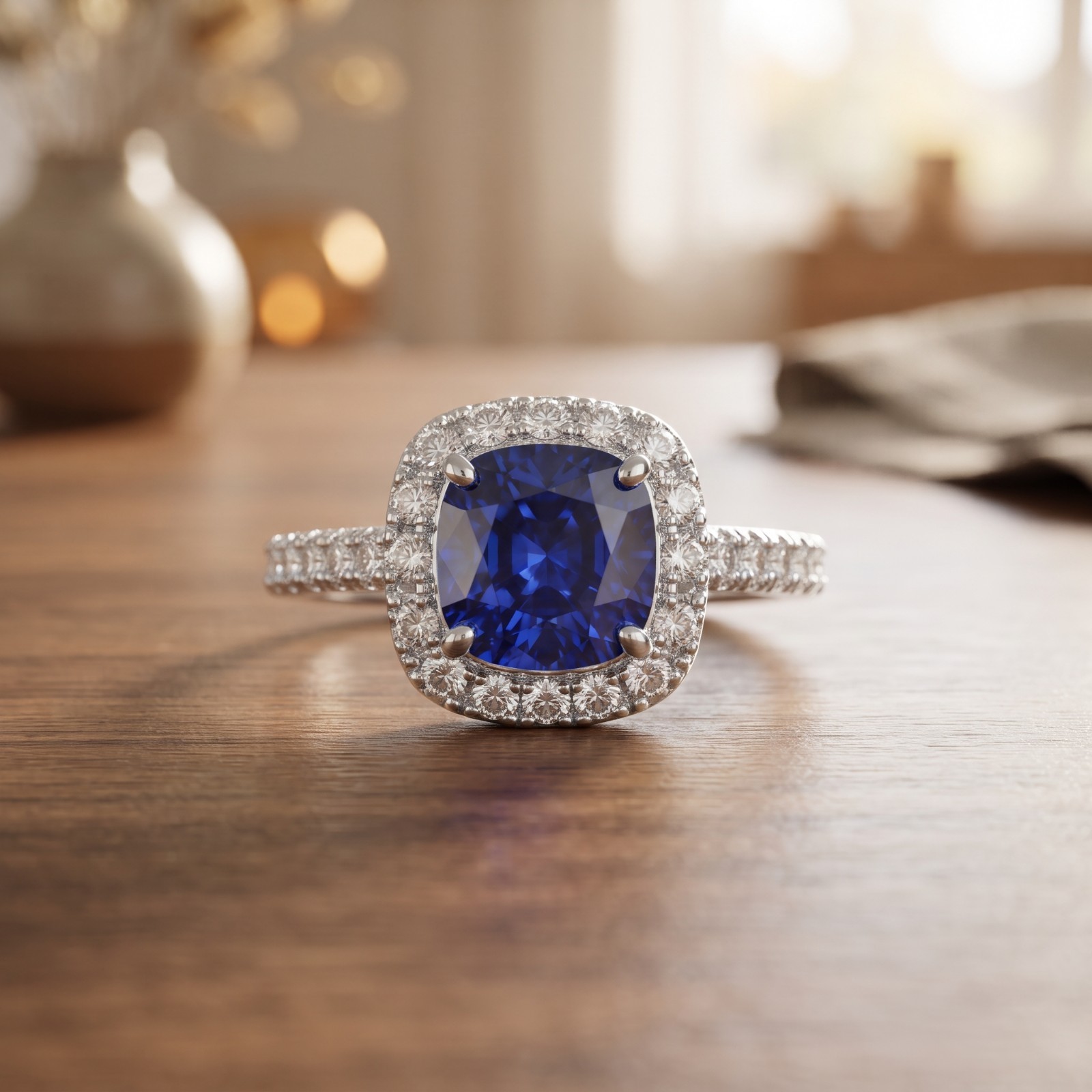 Natural Amethyst & Diamond Cushion Cut 2.80 Carat Solid 14K White Gold Fit Ring