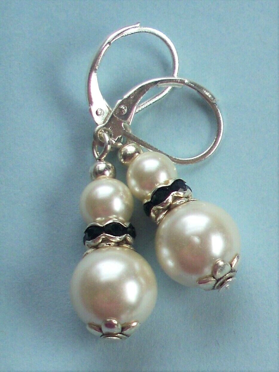 GLASS PEARL drops ANTIQUE WHITE Crystal Lever back handcrafted CHOOSE XX