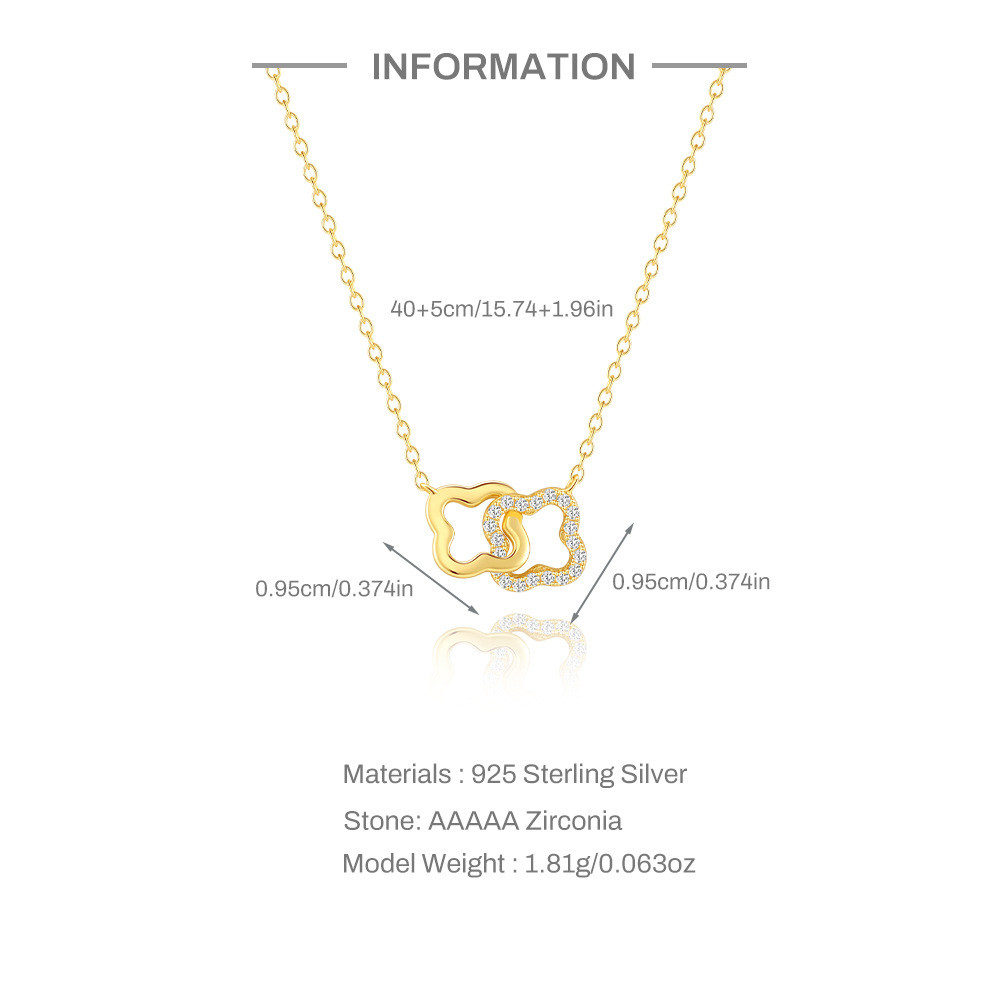 Gold Plated 925 Sterling Silver CZ Interlocking Clover Pendant Necklace