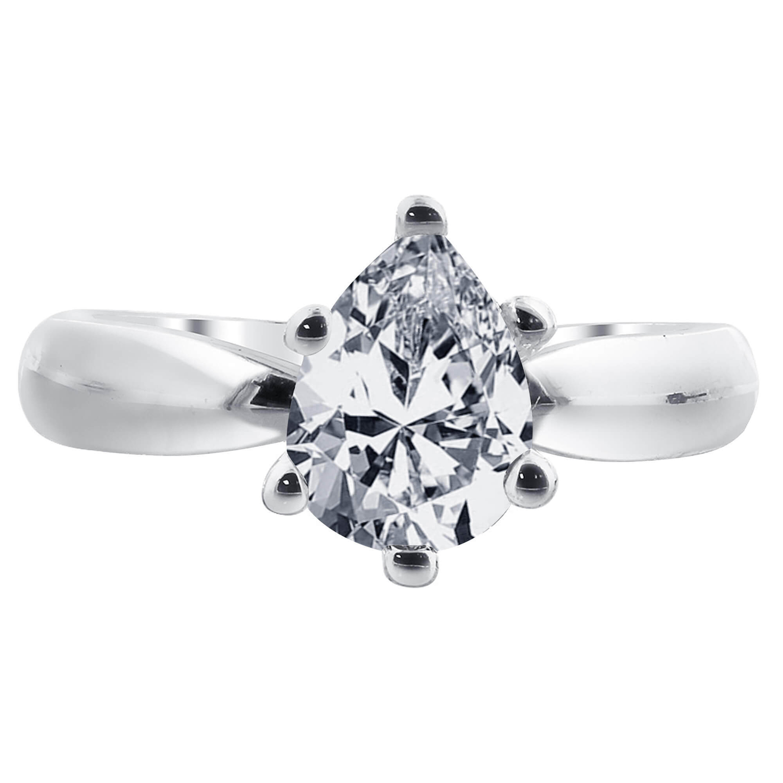 925 Sterling Silver Pear-Cut Cubic Zirconia CZ Ring 6-Prong Set Promise Jewelry