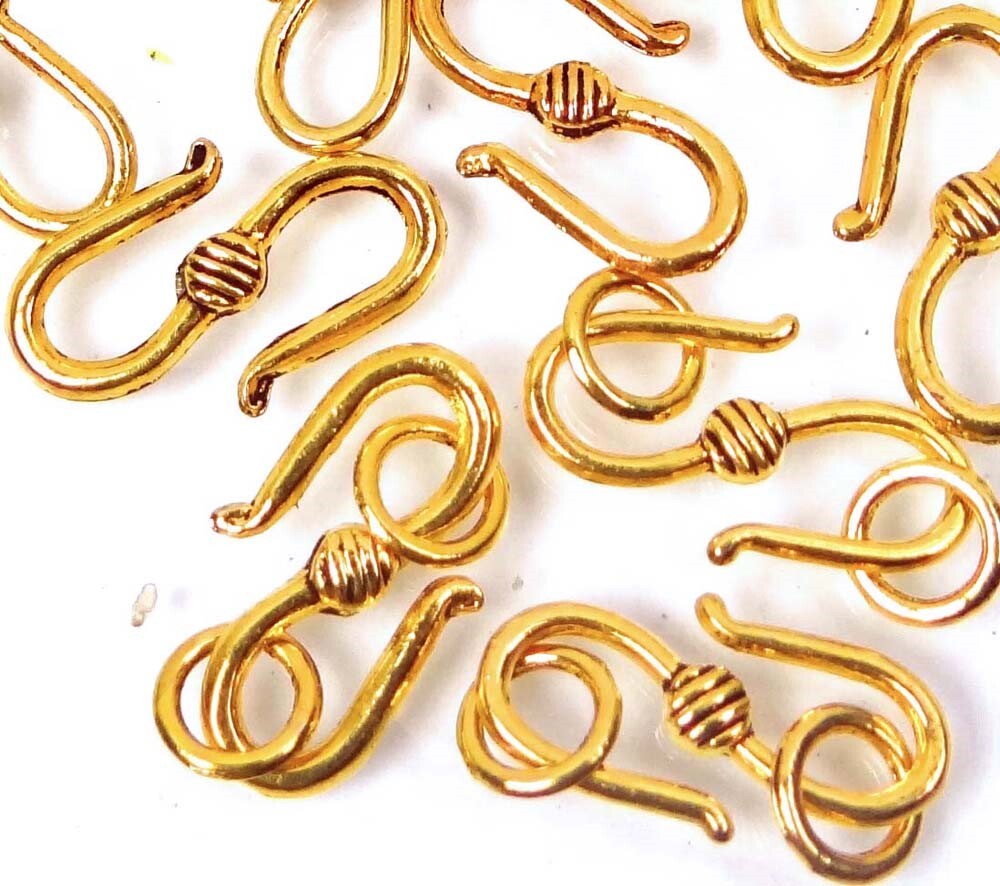45pcs / 15 sets Golden Pewter S Hook Clasp with Jump Rings