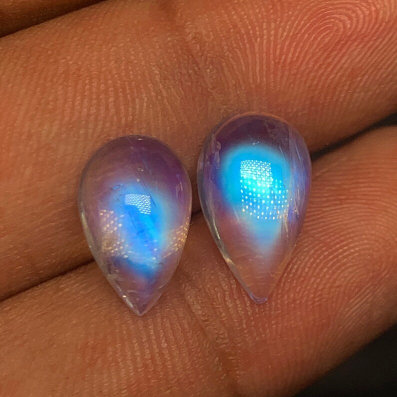 AAAAAA Quality Rainbow Moonstone Blue Fire Pear Shape Cabochon Size 9.5×14-9X15