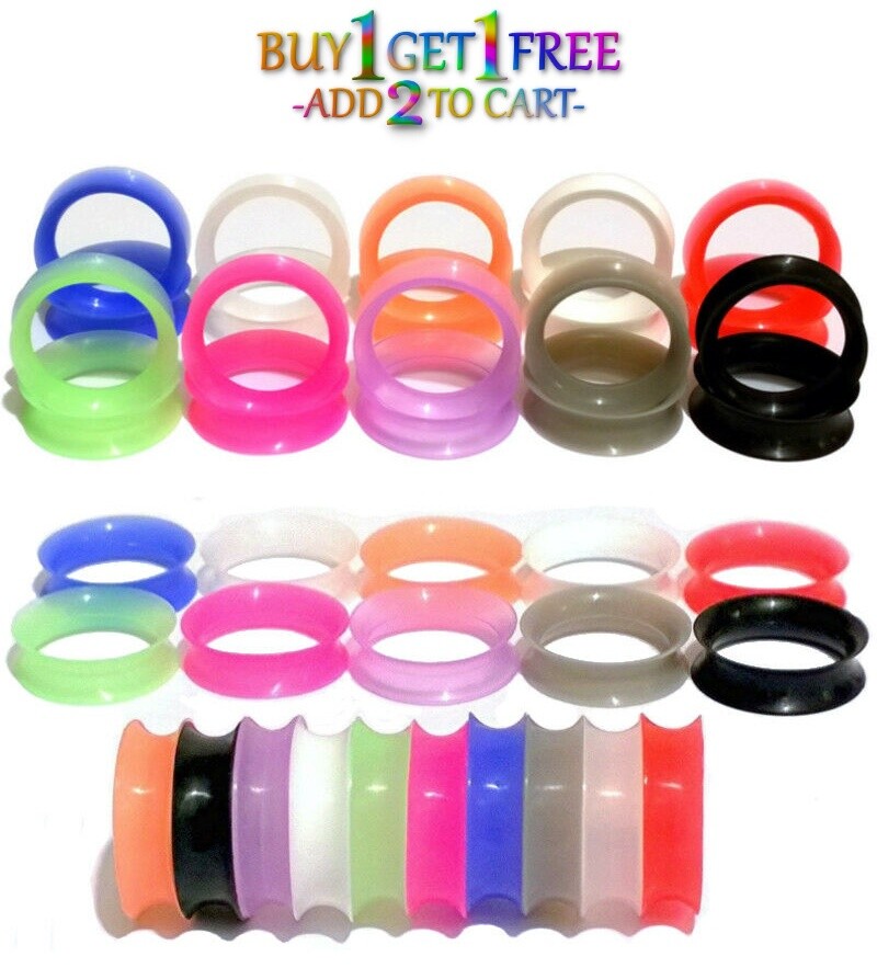 Pair 26MM-40MM SILICONE EARSKIN TUNNELS Double Flare Gauges Ultra Thin Ear 3010