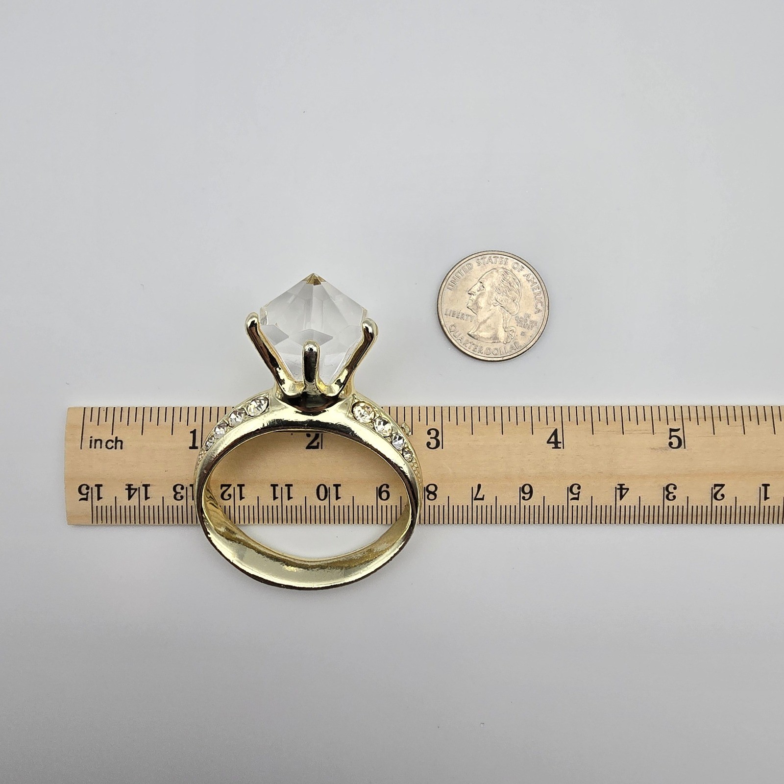 Vtg AJC Sparkle Stmt Ring Brooch Gold Tone Glam Engagement Bachelorette Bling