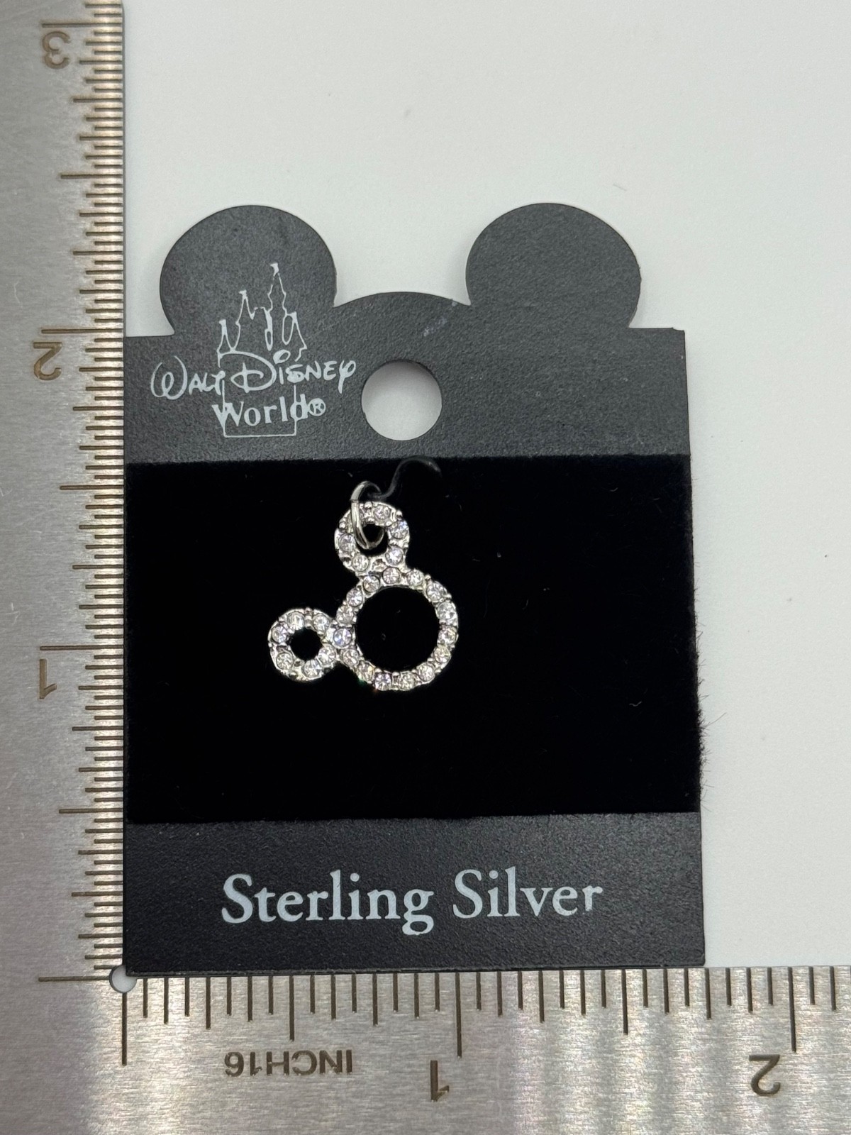Disney Sterling Silver Mickey Mouse Outline Rhinestone Charm