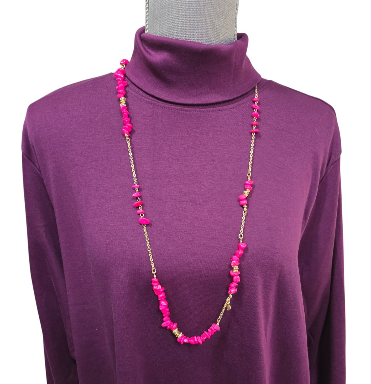 Sequin Women’s Pink Nuggets Beaded Gold Chain Charm Necklace NWT