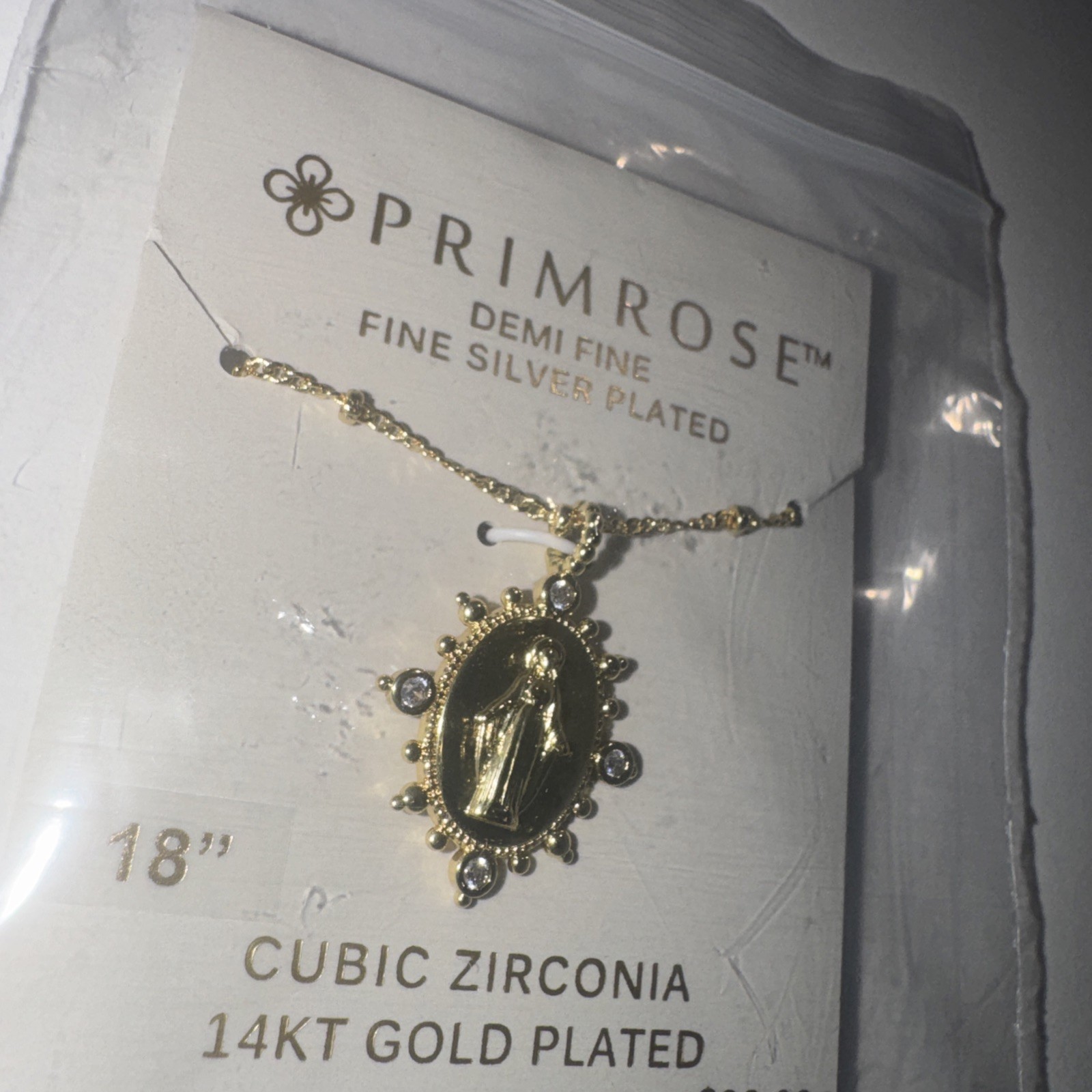 PRIMROSE 14k Gold Flash Plated Virgin Mary Medallion Pendant Necklace