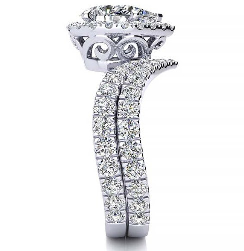 IGI Pear Halo Lab Grown Diamond Bridal Ring Set 3.25Ct 14K White Gold VS1