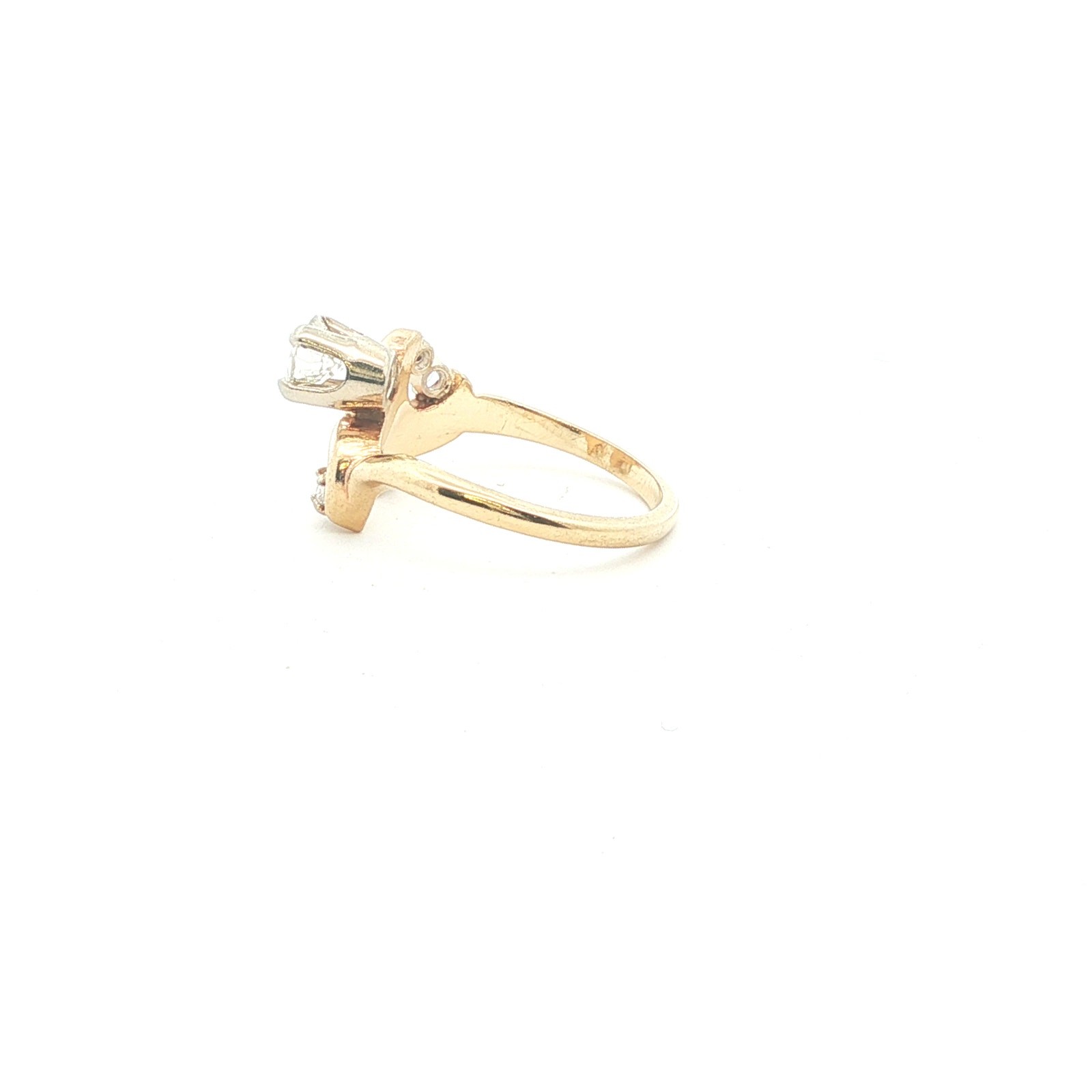 14K Yellow Gold Diamond Swirl Ring 1–1.25 CT Center Size 6.75 Vintage Style