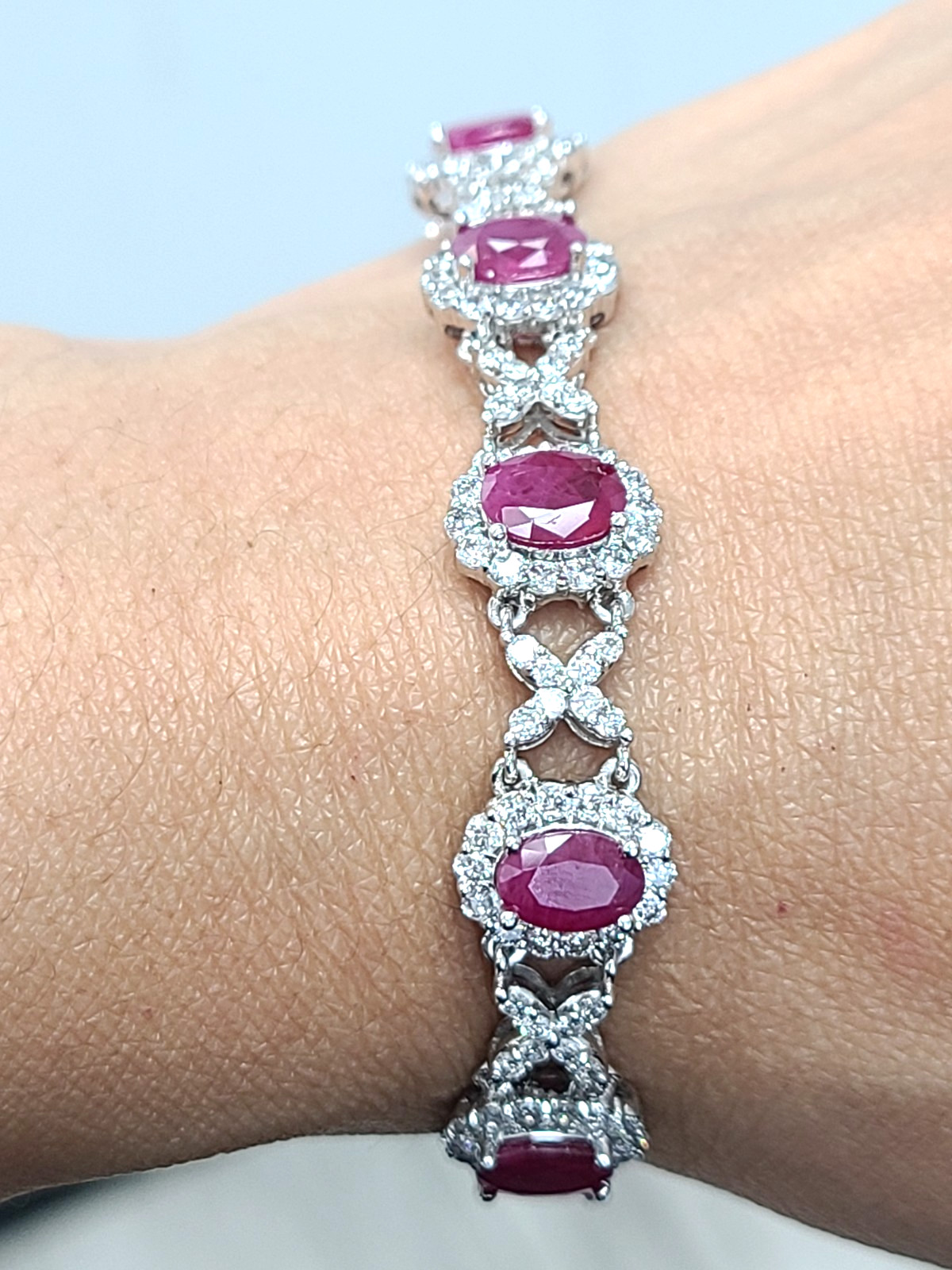 Deal! 14.60CTW Natural Genuine Red Ruby Diamonds Tennis Bracelet 14K White Gold