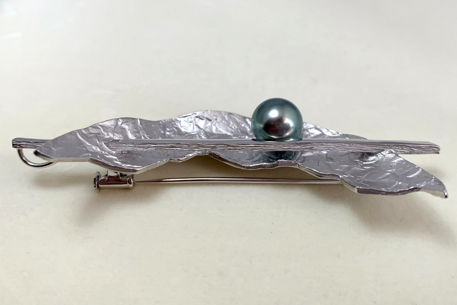 Big 9.7mm round Peacock Tahitian pearl brooch/Pendant Sterling Silver , 3×7.5cm