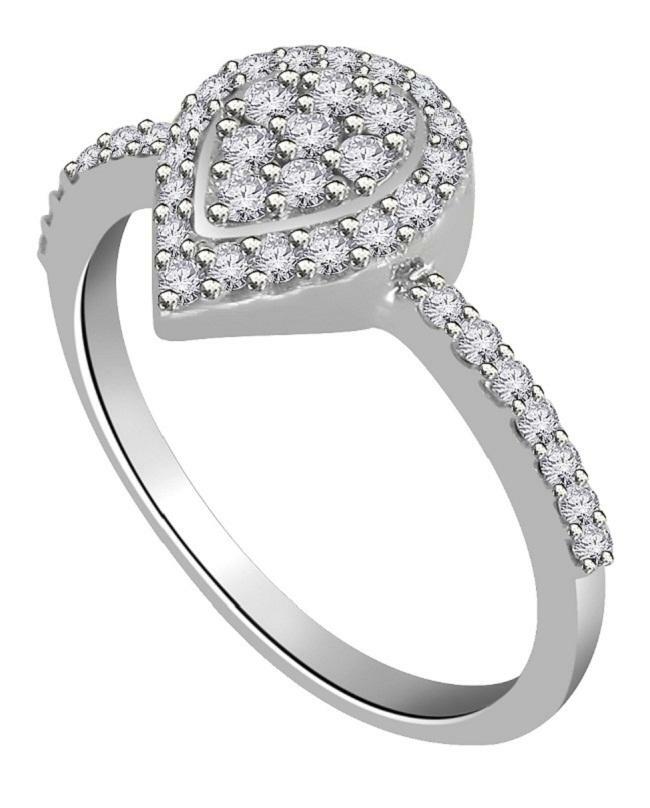 Right Hand Engagement Ring SI1 G 0.55Ct Natural Diamond 14K White Gold Prong Set