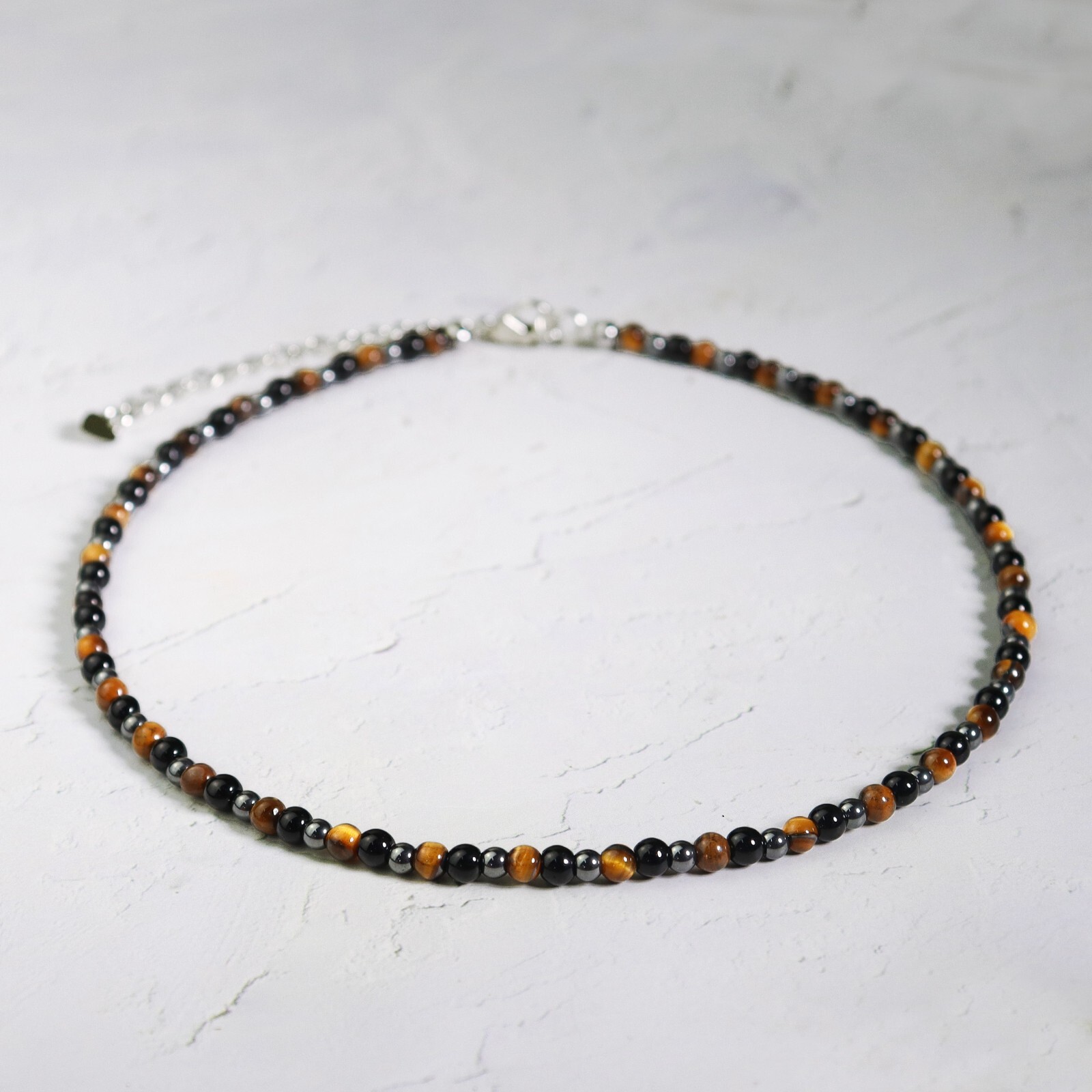 Natural Triple Protection Hematite Black Obsidian Tiger’s Eye Stone Beads Choker