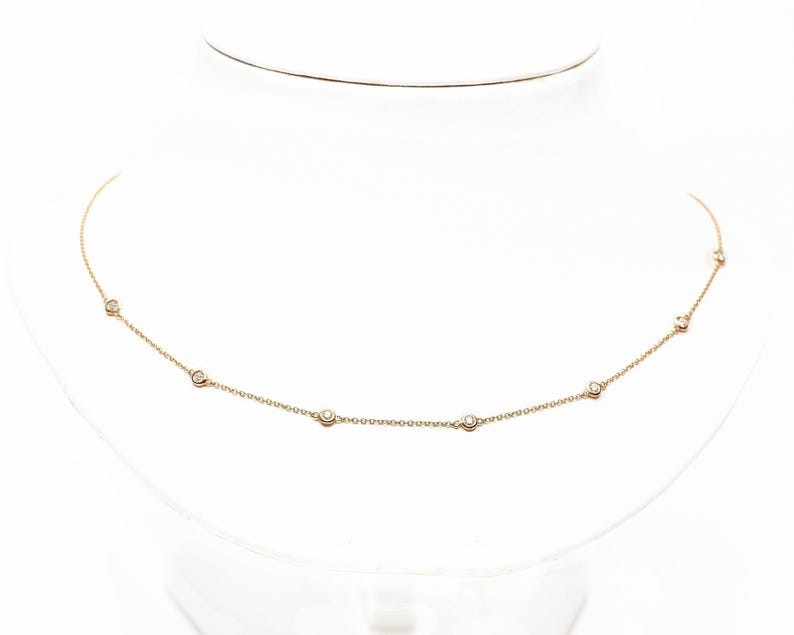 Gift Bezel Set by the Yard Round Cut Natural Diamond Necklace 14k Yellow Gold
