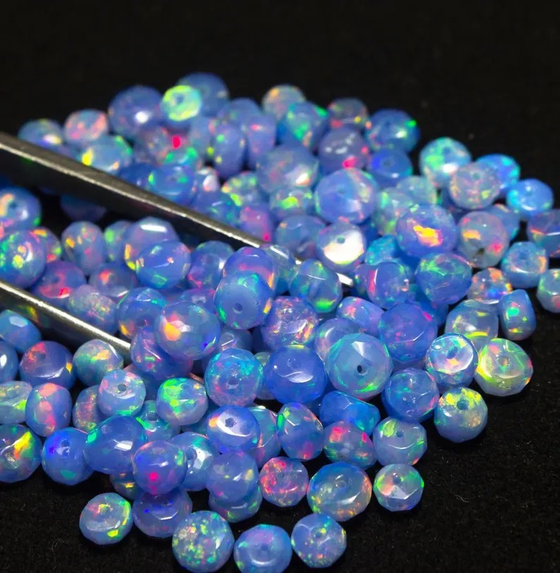 2-3mm Natural Blue Ethiopian Fire Opal Faceted Roundell Loose Beads Gemstone